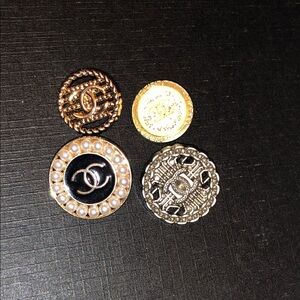 Chanel-Stamped Gold and Black Decorative Buttons (Set of 4)